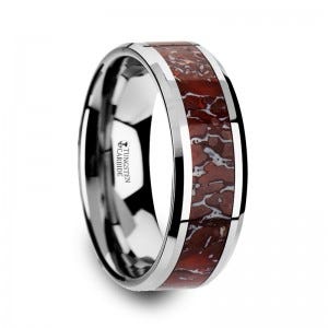 ORDOVICIAN Dinosaur Bone Inlaid Tungsten Carbide Beveled Edged Ring - 4mm &amp; 8mm