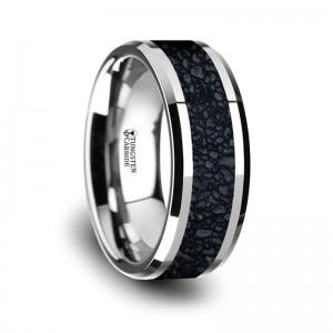 ORDOVICIAN Dinosaur Bone Inlaid Tungsten Carbide Beveled Edged Ring - 4mm &amp; 8mm