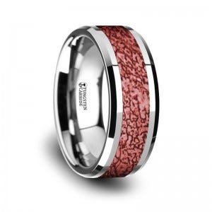 ORDOVICIAN Dinosaur Bone Inlaid Tungsten Carbide Beveled Edged Ring - 4mm &amp; 8mm
