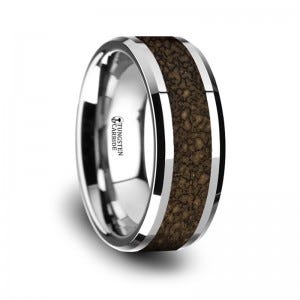 ORDOVICIAN Dinosaur Bone Inlaid Tungsten Carbide Beveled Edged Ring - 4mm &amp; 8mm