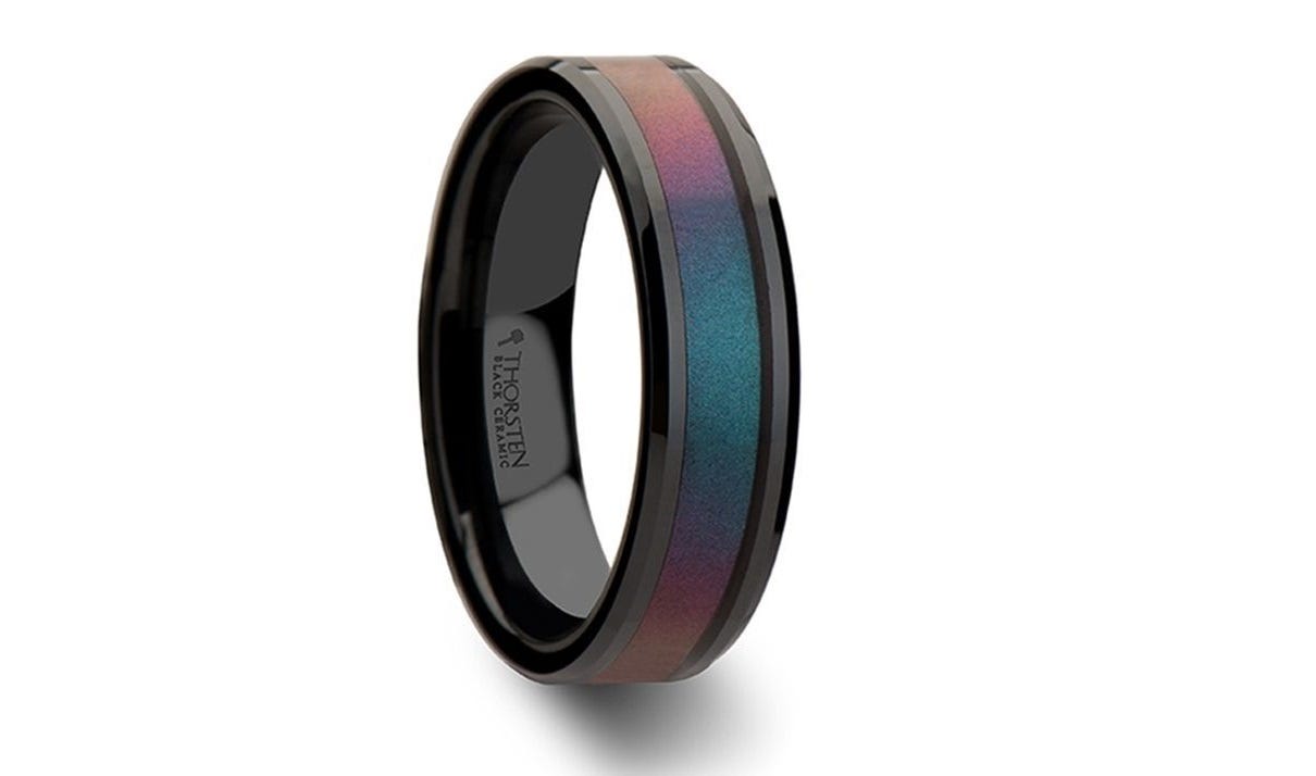 Labor Day sale: Barrucuda blue and purple inlay ceramic ring