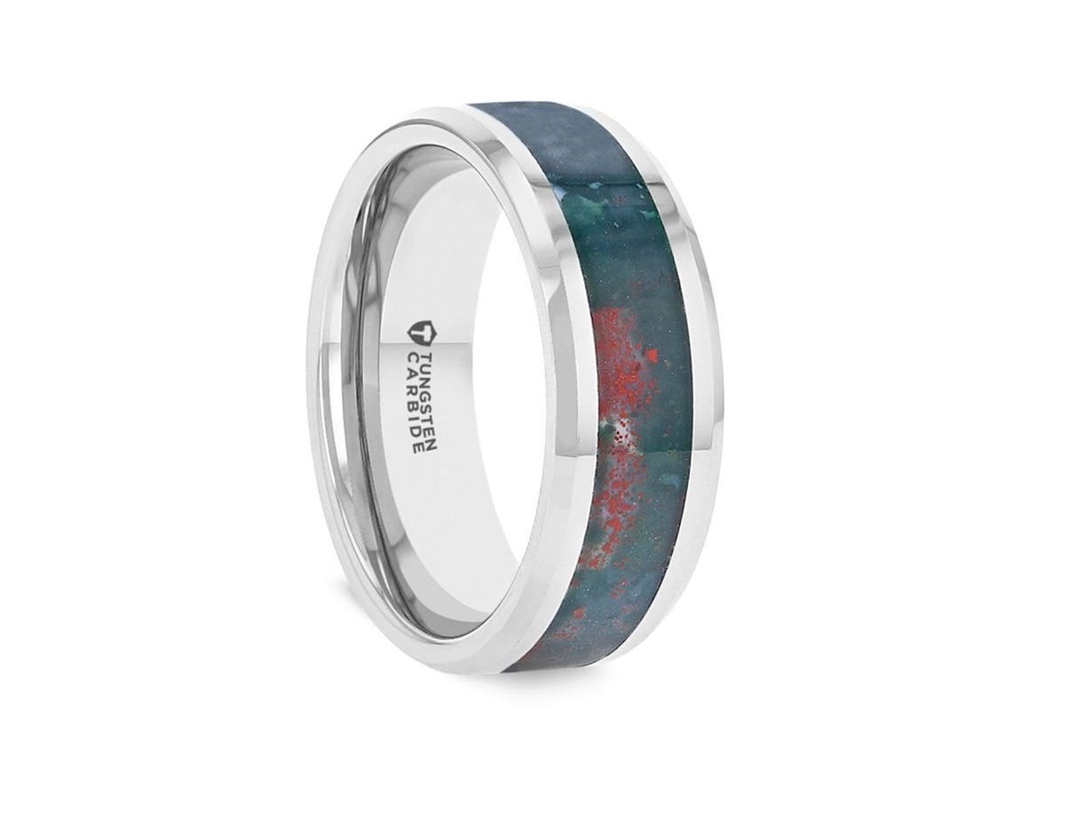 Micah tungsten carbide bloodstone inlay ring
