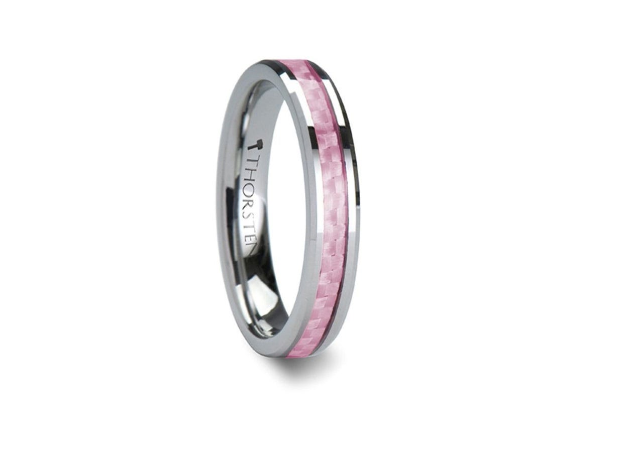 Labor Day sale: Tungsten ladies band with pink carbon fiber inlay