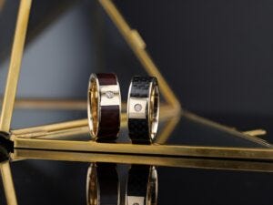 men's gold wedding bands with diamond and wood
